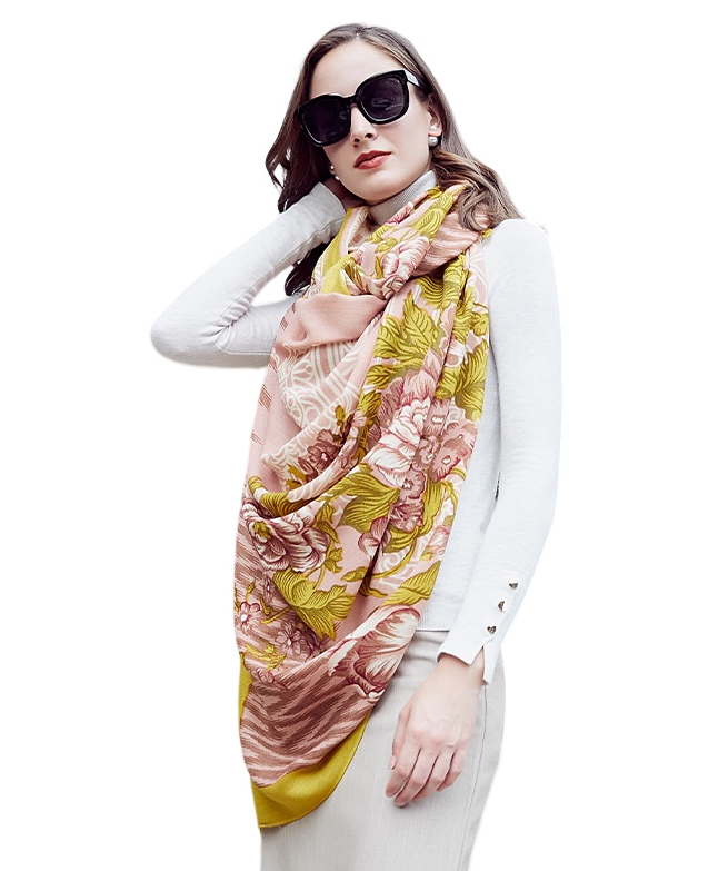 Anyyou 100% Merino Wool Yellow Pink Elegance Neck Silk Satin Large Winter Scarf Pashmina Shawl Bandana Perfect For Women Ladies Fashion Style