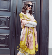 Anyyou 100% Merino Wool Yellow Pink Elegance Neck Silk Satin Large Winter Scarf Pashmina Shawl Bandana Perfect For Women Ladies Fashion Style