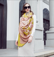 Anyyou 100% Merino Wool Yellow Pink Elegance Neck Silk Satin Large Winter Scarf Pashmina Shawl Bandana Perfect For Women Ladies Fashion Style