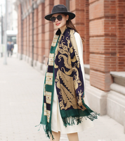 Anyyou 100% Merino Wool Green Archeologic  Silk Satin Large Winter Scarf Pashmina Shawl Bandana Perfect For Women Ladies Fashion Style