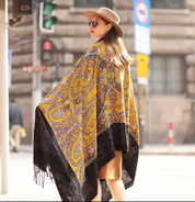 Anyyou 100% Merino Wool Black-Yellow  Silk Satin Large Winter Scarf Pashmina Shawl Bandana Perfect For Women Ladies Fashion Style
