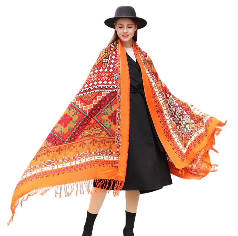 Anyyou 100% Merino Wool Red-Orange  Silk Satin Large Winter Scarf Pashmina Shawl Bandana Perfect For Women Ladies Fashion Style