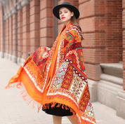 Anyyou 100% Merino Wool Red-Orange  Silk Satin Large Winter Scarf Pashmina Shawl Bandana Perfect For Women Ladies Fashion Style