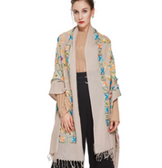 Anyyou 100% Pure Merino Wool Khaki Line Pattern Stylish Poncho Winter Large Scarf With Trendy Pashmina Shawl Bandana For Women Fashion Design