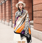 Anyyou 100% Merino Wool Animal Pattern  Silk Satin Large Winter Scarf Pashmina Shawl Bandana Perfect For Women Ladies Fashion Style
