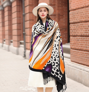 Anyyou 100% Merino Wool Animal Pattern  Silk Satin Large Winter Scarf Pashmina Shawl Bandana Perfect For Women Ladies Fashion Style