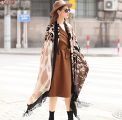 Anyyou 100% Merino Wool Brown Leopard Pattern  Silk Satin Large Winter Scarf Pashmina Shawl Bandana Perfect For Women Ladies Fashion Style