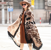 Anyyou 100% Merino Wool Brown Leopard Pattern  Silk Satin Large Winter Scarf Pashmina Shawl Bandana Perfect For Women Ladies Fashion Style