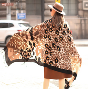 Anyyou 100% Merino Wool Brown Leopard Pattern  Silk Satin Large Winter Scarf Pashmina Shawl Bandana Perfect For Women Ladies Fashion Style