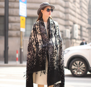 Anyyou 100% Merino Wool Black Grey Floral  Silk Satin Large Winter Scarf Pashmina Shawl Bandana Perfect For Women Ladies Fashion Style