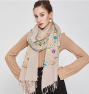 Anyyou 100% Pure Merino Wool Khaki Line Pattern Stylish Poncho Winter Large Scarf With Trendy Pashmina Shawl Bandana For Women Fashion Design
