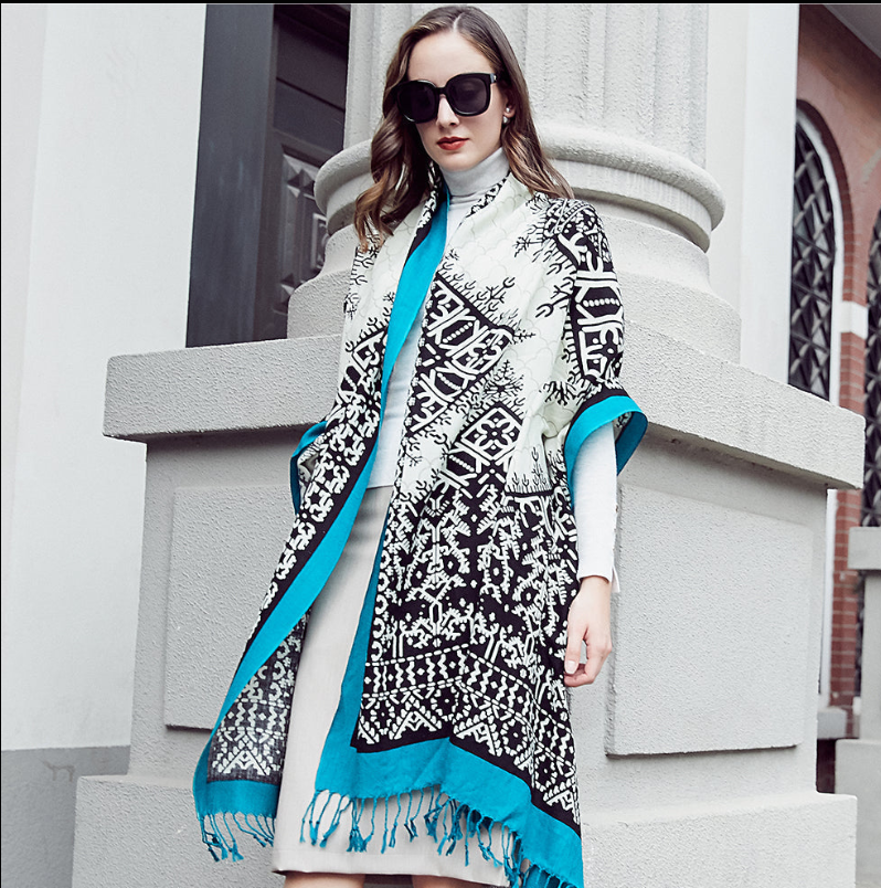 Anyyou 100% Pure Merino Wool Claret Stylish Poncho Winter Large Scarf With Trendy Pashmina Shawl Bandana  For Womenfashion Design