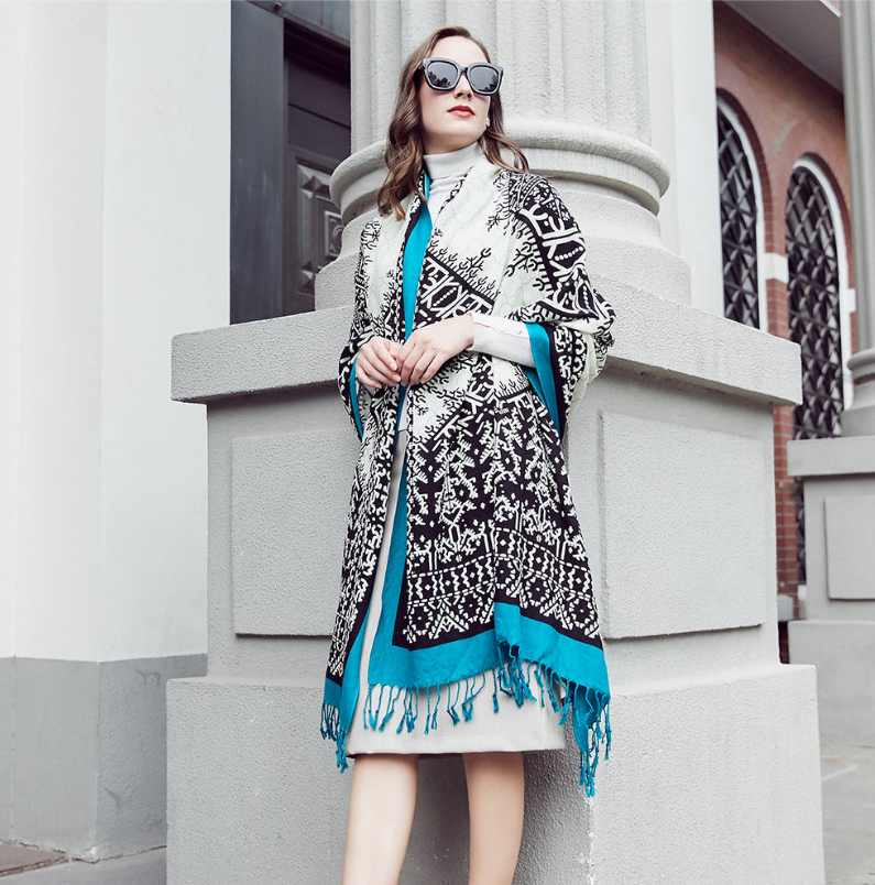 Anyyou 100% Pure Merino Wool Claret Stylish Poncho Winter Large Scarf With Trendy Pashmina Shawl Bandana  For Womenfashion Design