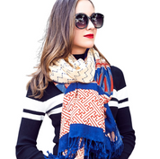 Anyyou 100% Pure Merino Wool Blue Striped Pattern Stylish Poncho Winter Large Scarf With Trendy Pashmina Shawl Bandana  For Womenfashion Design
