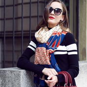 Anyyou 100% Pure Merino Wool Blue Striped Pattern Stylish Poncho Winter Large Scarf With Trendy Pashmina Shawl Bandana  For Womenfashion Design