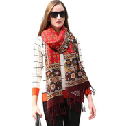 Anyyou 100% Pure Merino Wool Red Brown Paisley Satin Stylish Poncho Winter Large Scarf With Trendy Pashmina Shawl Bandana For Womenfashion Design
