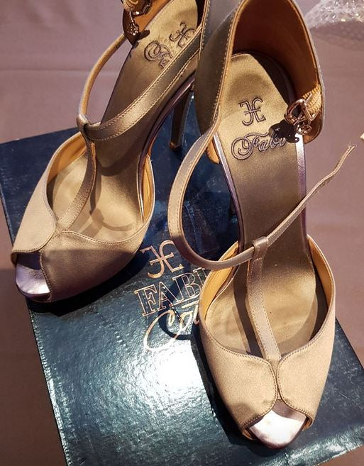 Fabi satin / leather peep-toe heels
